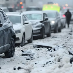 pile-up car crash in the snow