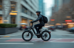 Person riding E-bike in an urban city
