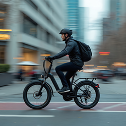 Person riding E-bike in an urban city