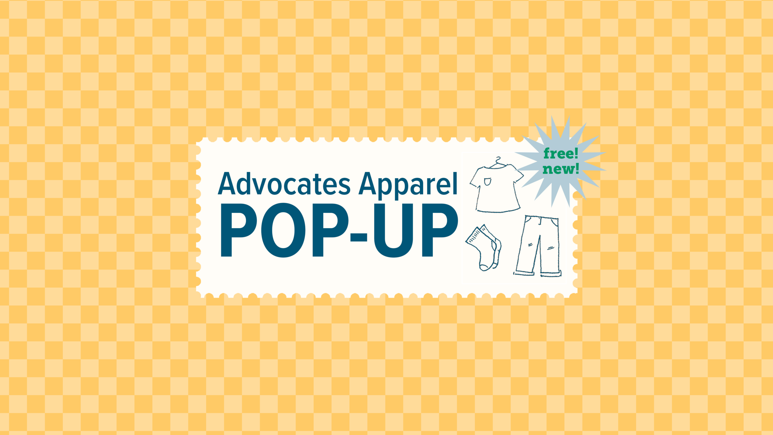 This is a banner used for our spokane event to assist children in getting school clothes. It has a checkered yellow background and a middle part with a title and some clothing icons.